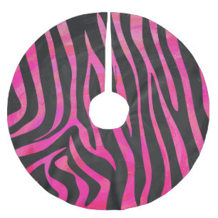 Zebra Black and Hot Pink Print Brushed Polyester Tree Skirt