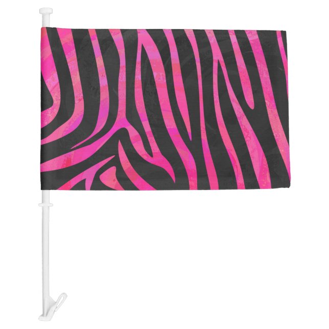 Zebra Black and Hot Pink Print Car Flag (Front)