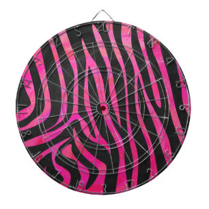 Zebra Black and Hot Pink Print Dartboard With Darts