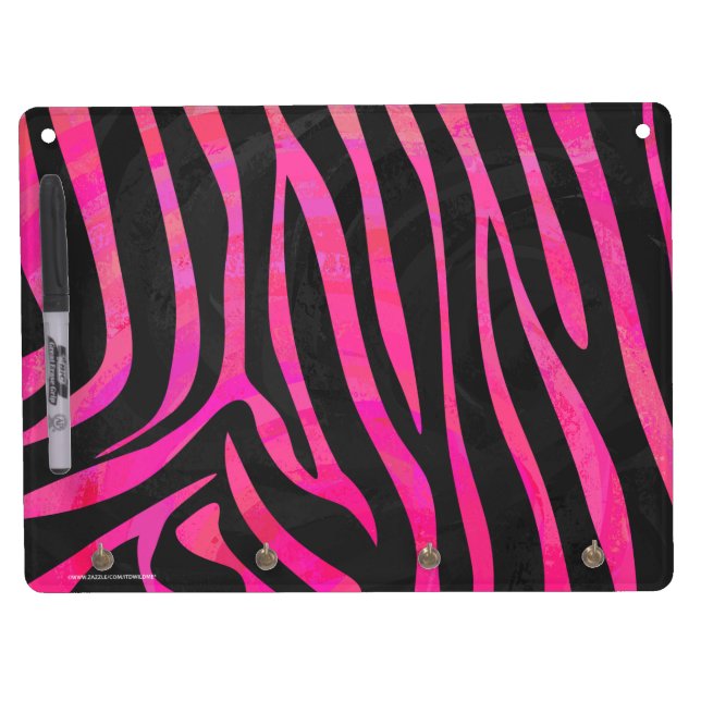 Zebra Black and Hot Pink Print Dry Erase Board With Keychain Holder (Front)