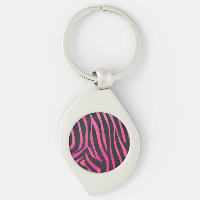 Zebra Black and Hot Pink Print Keychain (Front)