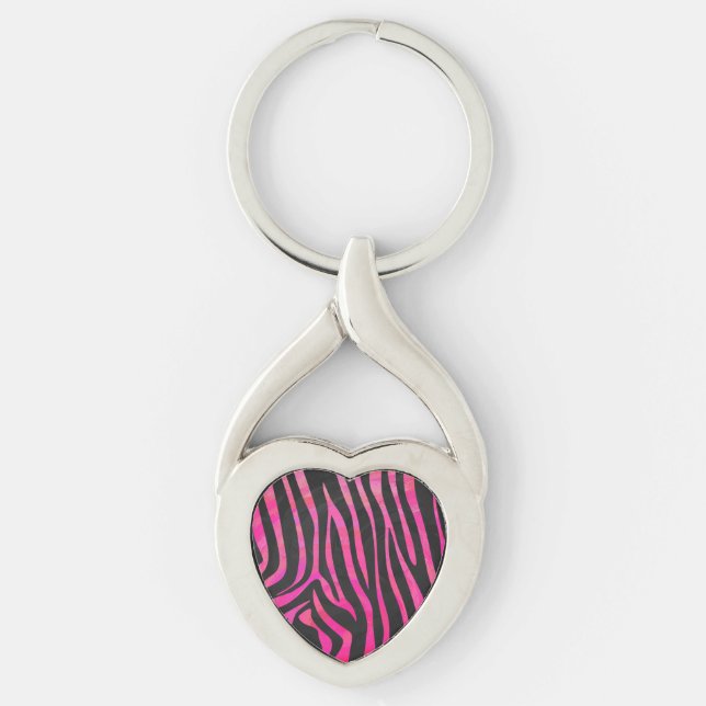 Zebra Black and Hot Pink Print Keychain (Front)