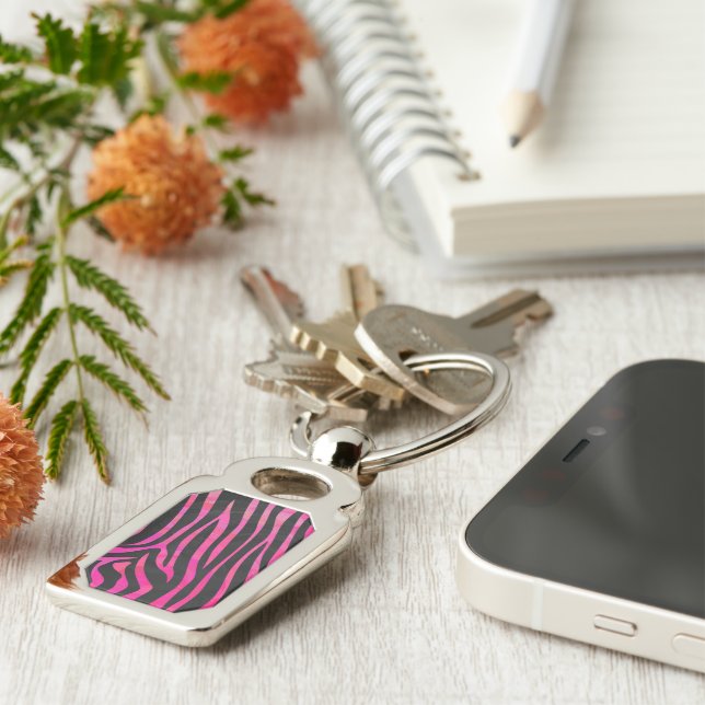 Zebra Black and Hot Pink Print Keychain (Side)