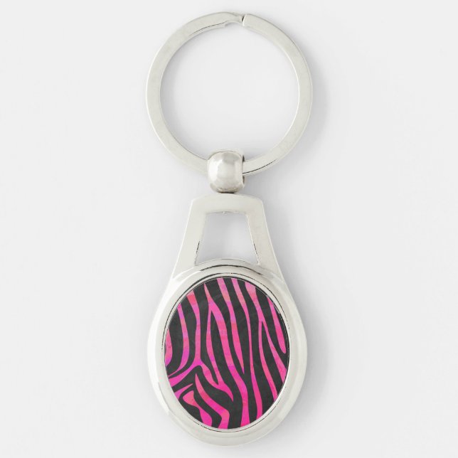 Zebra Black and Hot Pink Print Keychain (Front)