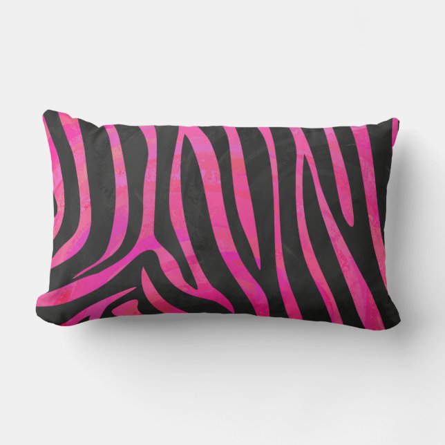 Zebra Black and Hot Pink Print Lumbar Pillow (Front)
