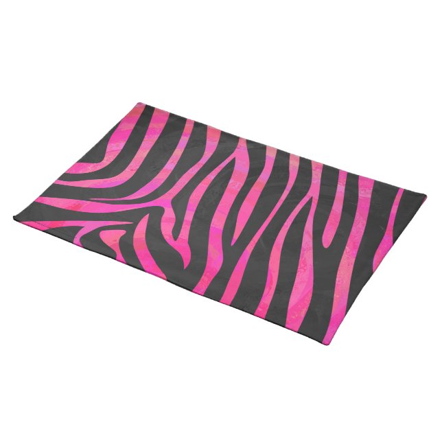 Zebra Black and Hot Pink Print Placemat (On Table)