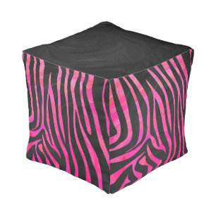 Zebra Black and Hot Pink Print Pouf