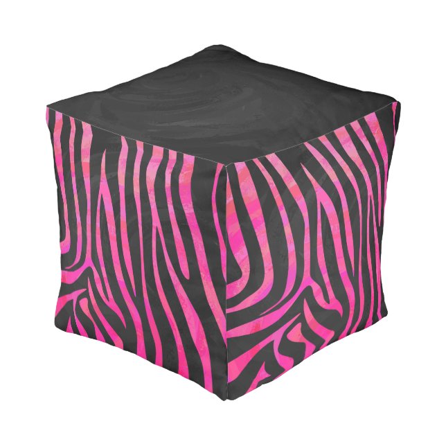 Zebra Black and Hot Pink Print Pouf (Angled Back)