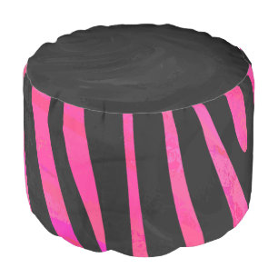 Zebra Black and Hot Pink Print Pouf