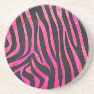 Zebra Black and Hot Pink Print Sandstone Coaster