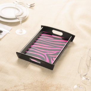 Zebra Black and Hot Pink Print Serving Tray