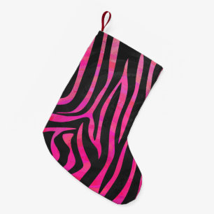 Zebra Black and Hot Pink Print Small Christmas Stocking