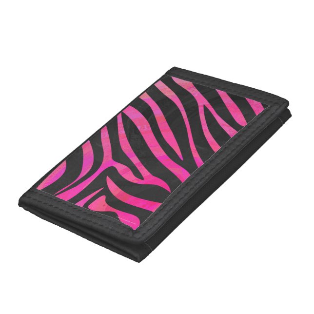 Zebra Black and Hot Pink Print Tri-fold Wallet (Bottom)