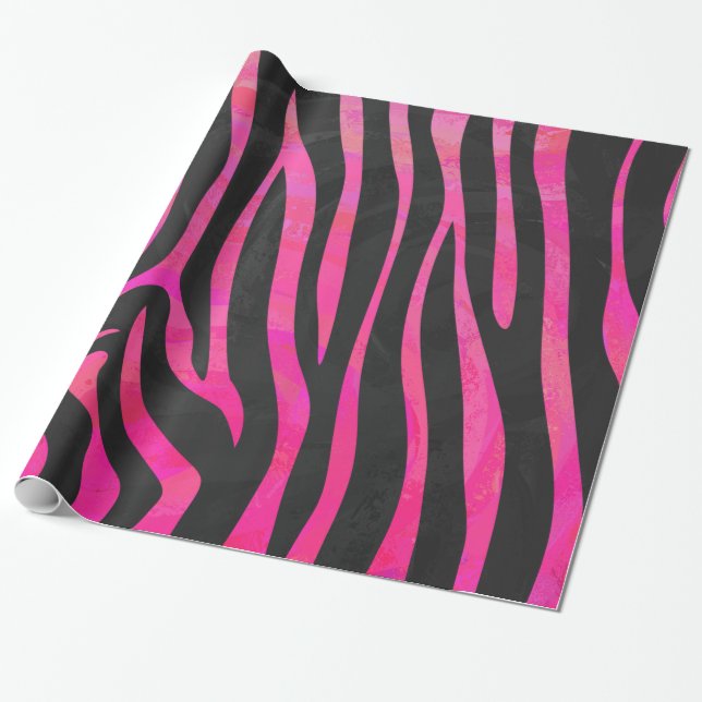 Zebra Black and Hot Pink Print Wrapping Paper (Unrolled)