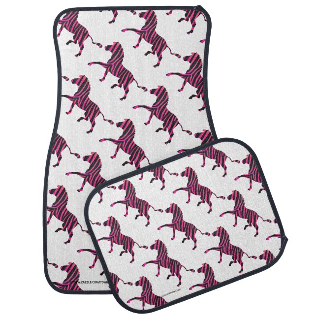 Zebra Black and Hot Pink Silhouette Car Floor Mat (Set)