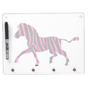 Zebra Black and Hot Pink Silhouette Dry Erase Board With Keychain Holder