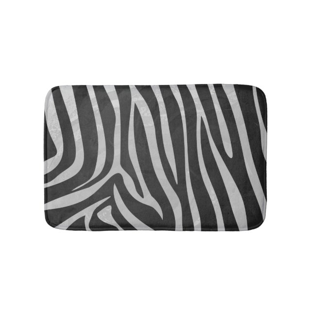 Zebra Black and Light Gray Print Bathroom Mat (Front)
