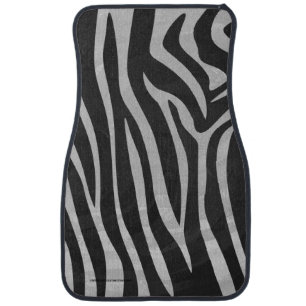 Zebra Black and Light Gray Print Car Floor Mat