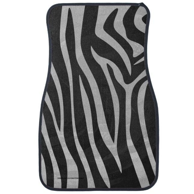 Zebra Black and Light Gray Print Car Floor Mat (Front)