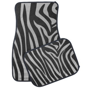 Zebra Black and Light Gray Print Car Floor Mat