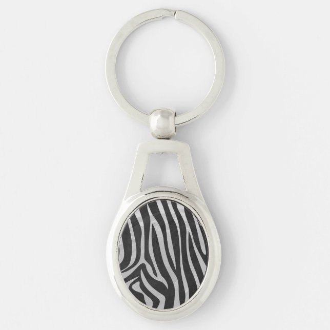 Zebra Black and Light Gray Print Keychain (Front)