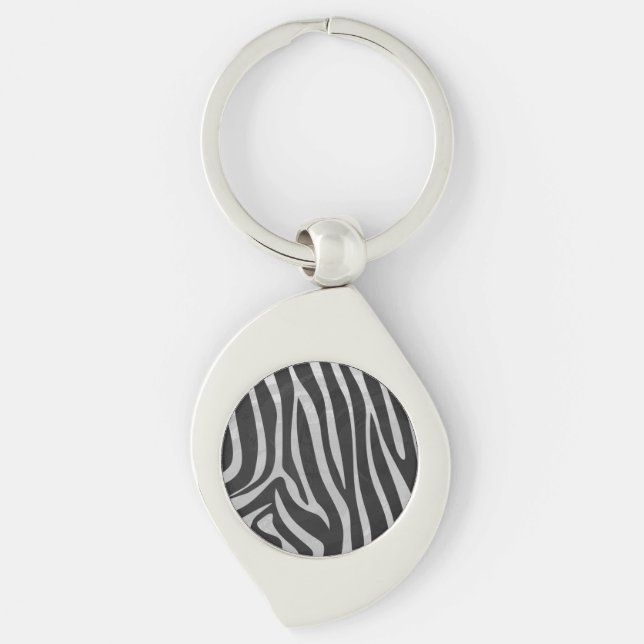 Zebra Black and Light Gray Print Keychain (Front)