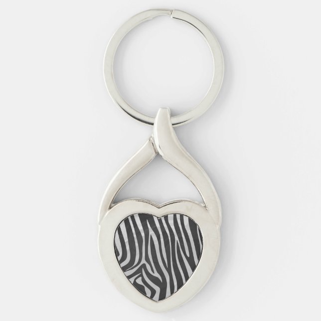 Zebra Black and Light Gray Print Keychain (Front)