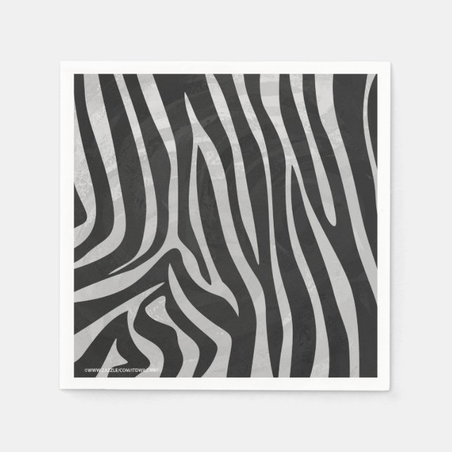 Zebra Black and Light Gray Print Paper Napkins (Front)