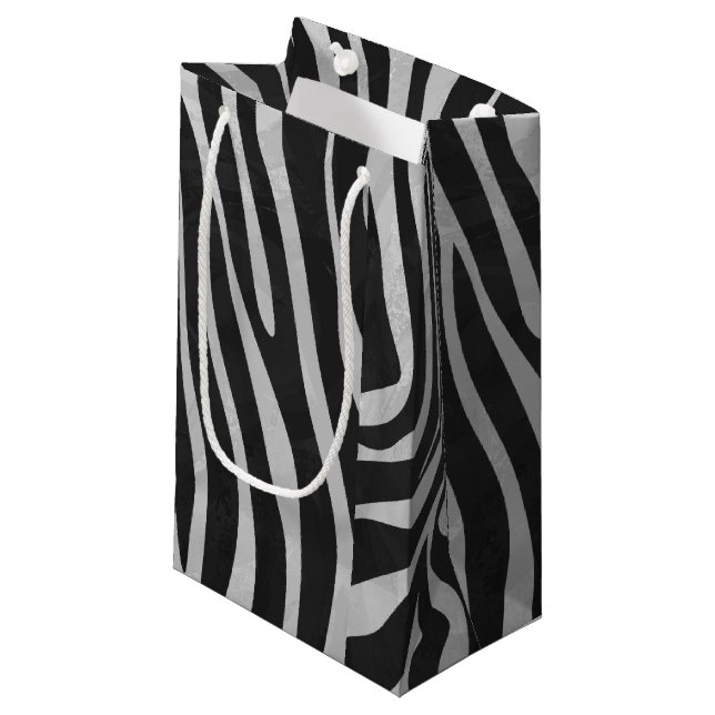 Zebra Black and Light Gray Print Small Gift Bag (Front Angled)