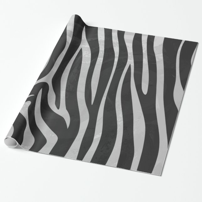 Zebra Black and Light Gray Print Wrapping Paper (Unrolled)