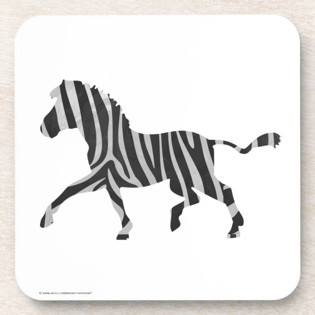 Zebra Black and Light Gray Silhouette Beverage Coaster (Front)