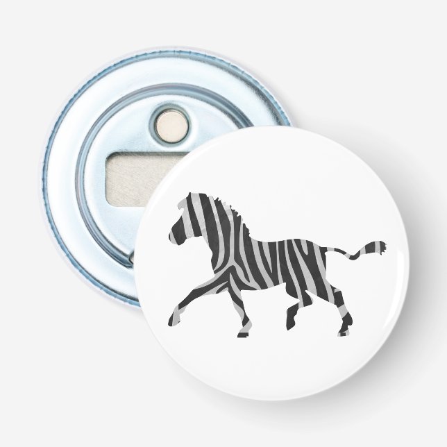 Zebra Black and Light Gray Silhouette Bottle Opener (Front)