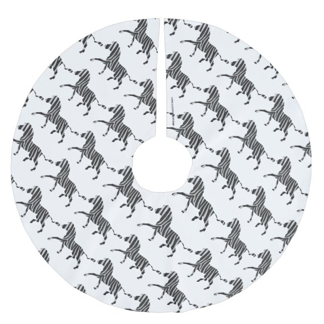 Zebra Black and Light Gray Silhouette Brushed Polyester Tree Skirt (Front)