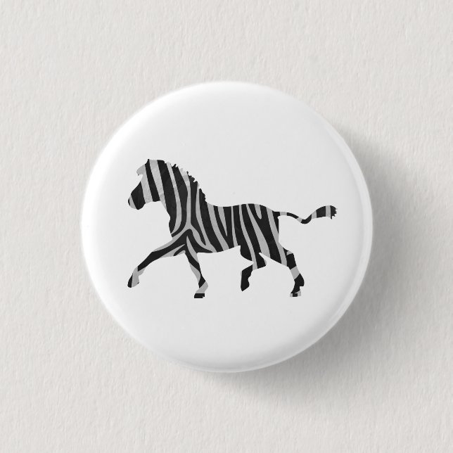 Zebra Black and Light Gray Silhouette Button (Front)
