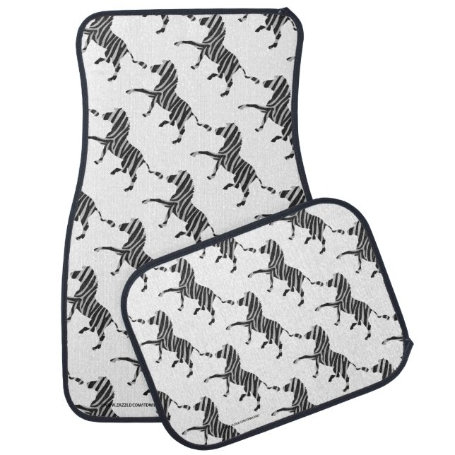Zebra Black and Light Gray Silhouette Car Floor Mat (Set)
