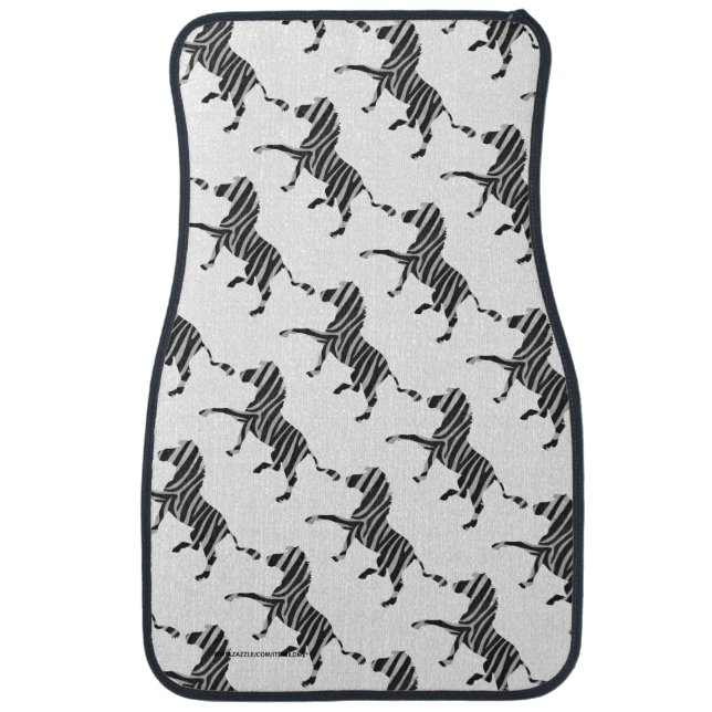 Zebra Black and Light Gray Silhouette Car Mat (Front)