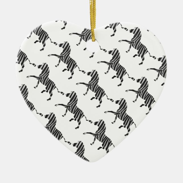 Zebra Black and Light Gray Silhouette Ceramic Ornament (Front)