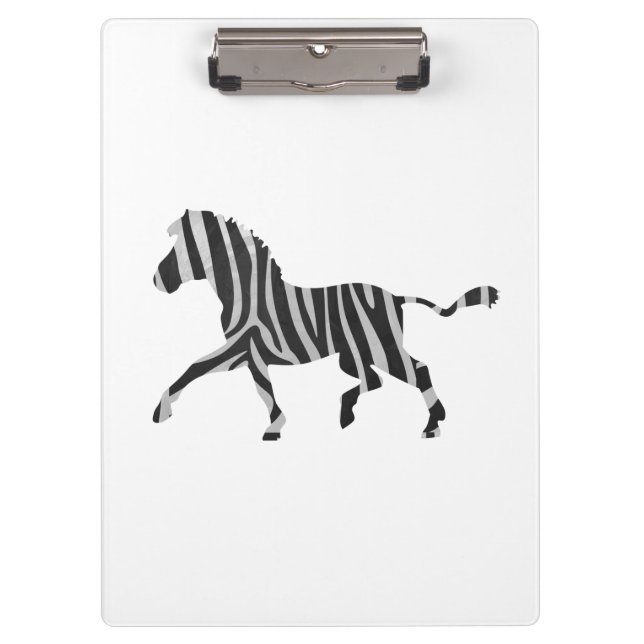 Zebra Black and Light Gray Silhouette Clipboard (Front)