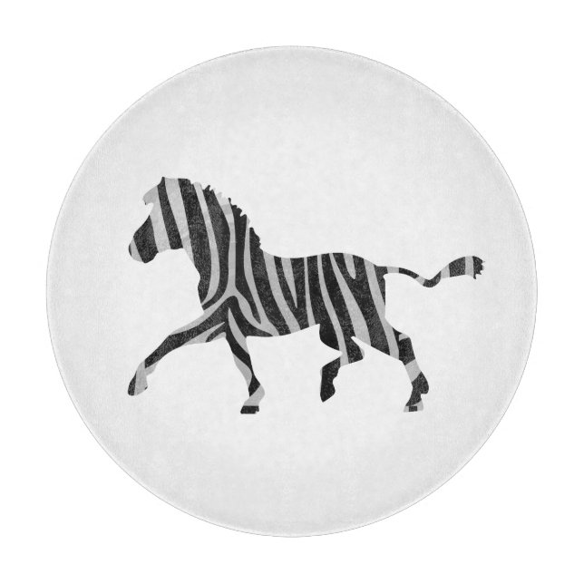 Zebra Black and Light Gray Silhouette Cutting Board (Front)