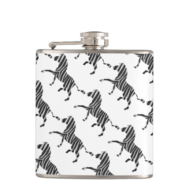 Zebra Black and Light Gray Silhouette Flask (Front)