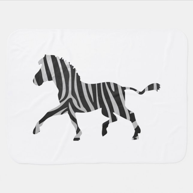 Zebra Black and Light Gray Silhouette Receiving Blanket (Horizontal)