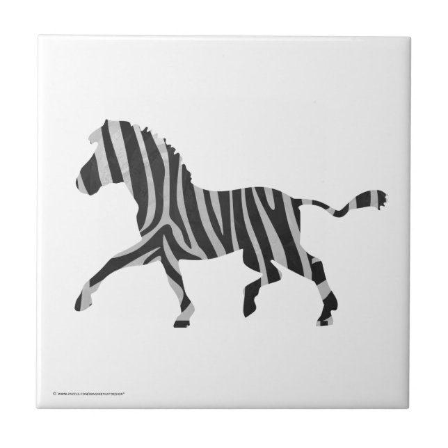 Zebra Black and Light Gray Silhouette Tile (Front)