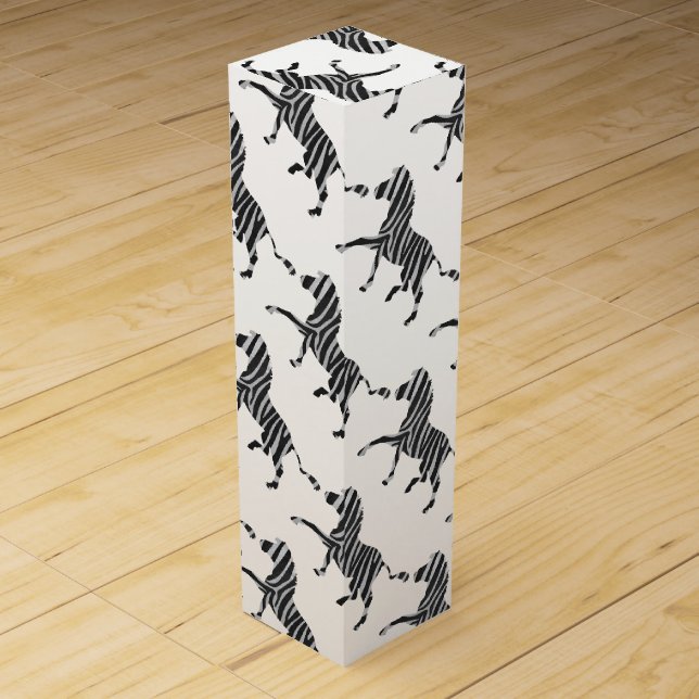 Zebra Black and Light Gray Silhouette Wine Gift Box (Front)