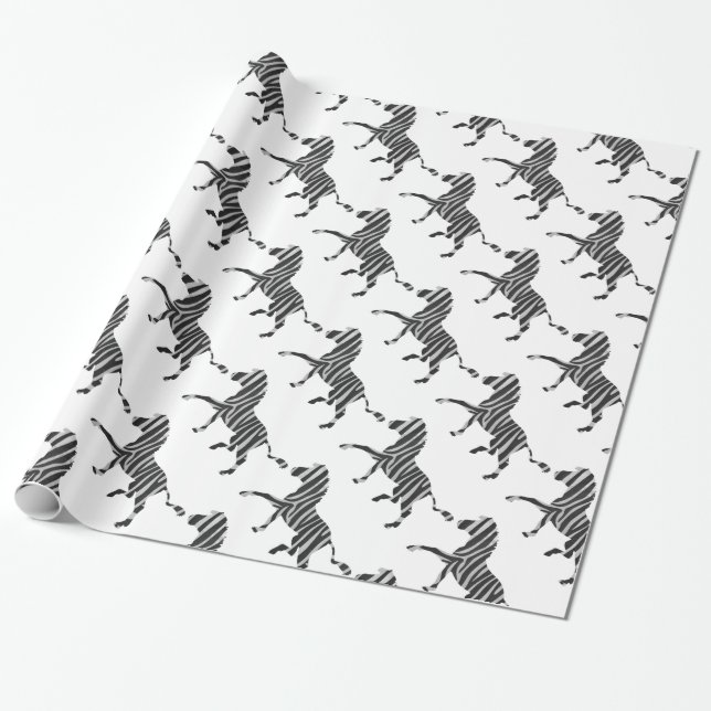 Zebra Black and Light Gray Silhouette Wrapping Paper (Unrolled)