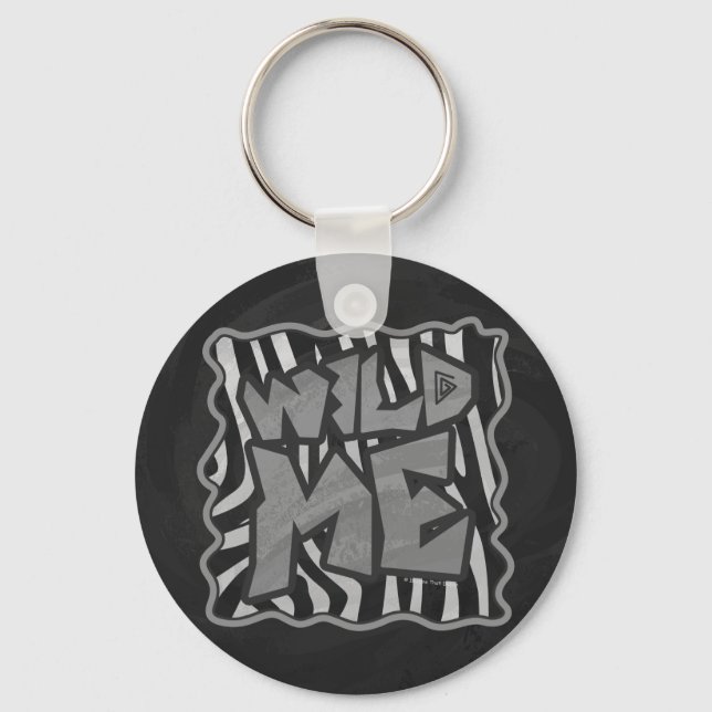 Zebra Black and Light Gray Wild Me Keychain (Front)