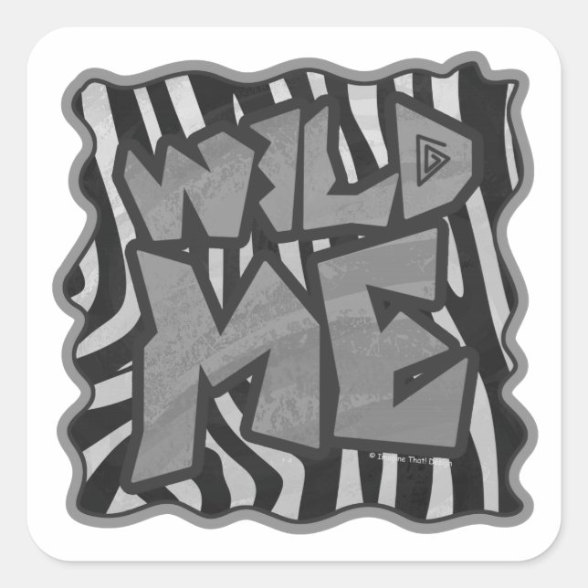 Zebra Black and Light Gray Wild Me Square Sticker (Front)