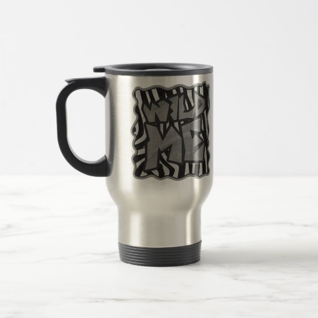 Zebra Black and Light Gray Wild Me Travel Mug (Left)