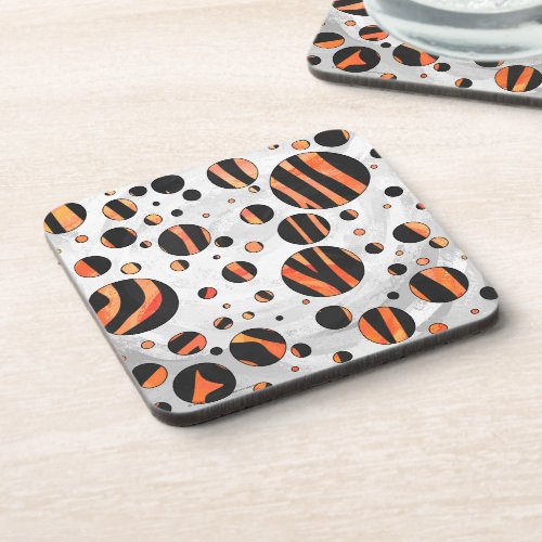 Zebra Black and Orange Polka Dots Beverage Coaster