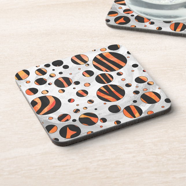 Zebra Black and Orange Polka Dots Beverage Coaster (Left Side)