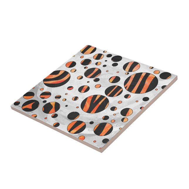 Zebra Black and Orange Polka Dots Ceramic Tile (Side)